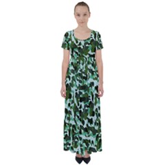 Green Camo High Waist Short Sleeve Maxi Dress