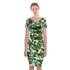 Green Camo Classic Short Sleeve Midi Dress