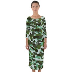 Green Camo Quarter Sleeve Midi Bodycon Dress