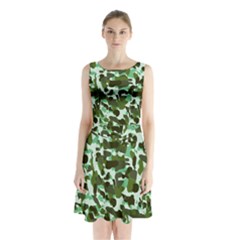 Green Camo Sleeveless Waist Tie Chiffon Dress