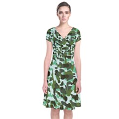 Green Camo Short Sleeve Front Wrap Dress