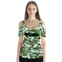 Green Camo Butterfly Sleeve Cutout Tee 