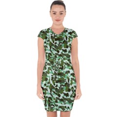 Green Camo Capsleeve Drawstring Dress 