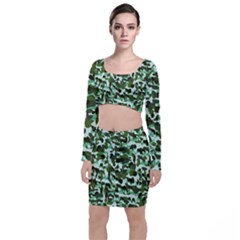 Green Camo Long Sleeve Crop Top & Bodycon Skirt Set