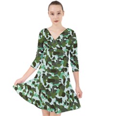 Green Camo Quarter Sleeve Front Wrap Dress