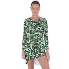 Green Camo Asymmetric Cut-Out Shift Dress