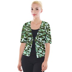 Green Camo Cropped Button Cardigan