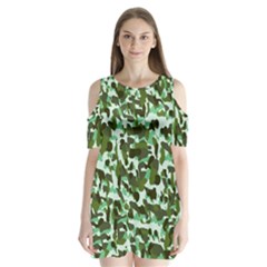 Green Camo Shoulder Cutout Velvet One Piece