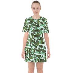 Green Camo Sixties Short Sleeve Mini Dress