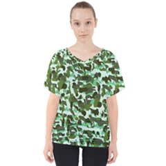 Green Camo V-Neck Dolman Drape Top