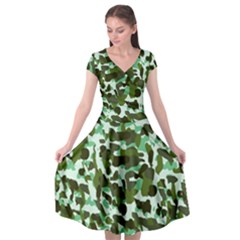 Green Camo Cap Sleeve Wrap Front Dress