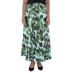 Green Camo Flared Maxi Skirt