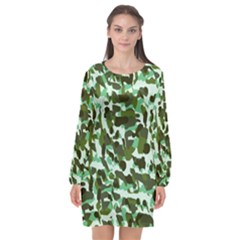 Green Camo Long Sleeve Chiffon Shift Dress 