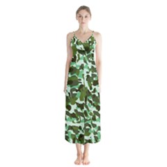 Green Camo Button Up Chiffon Maxi Dress