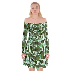 Green Camo Off Shoulder Skater Dress