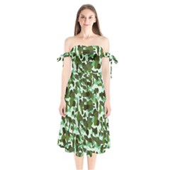 Green Camo Shoulder Tie Bardot Midi Dress