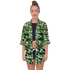 Green Camo Open Front Chiffon Kimono