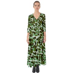 Green Camo Button Up Boho Maxi Dress