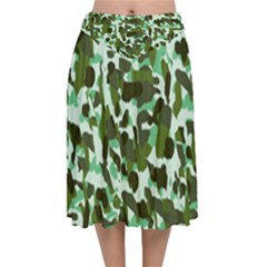 Green Camo Velvet Flared Midi Skirt