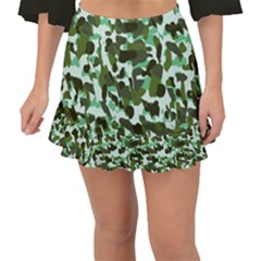 Green Camo Fishtail Mini Chiffon Skirt