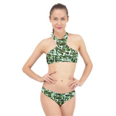 Green Camo High Neck Bikini Set