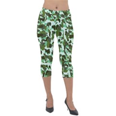 Green Camo Lightweight Velour Capri Leggings  by snowwhitegirl