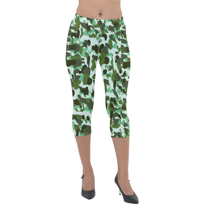 Green Camo Lightweight Velour Capri Leggings 