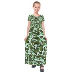 Green Camo Kids  Short Sleeve Maxi Dress