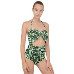 Green Camo Scallop Top Cut Out Swimsuit