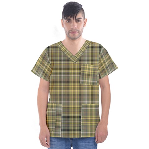 Yellow Plaid Men s V-neck Scrub Top by snowwhitegirl