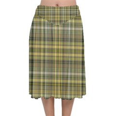 Yellow Plaid Velvet Flared Midi Skirt by snowwhitegirl