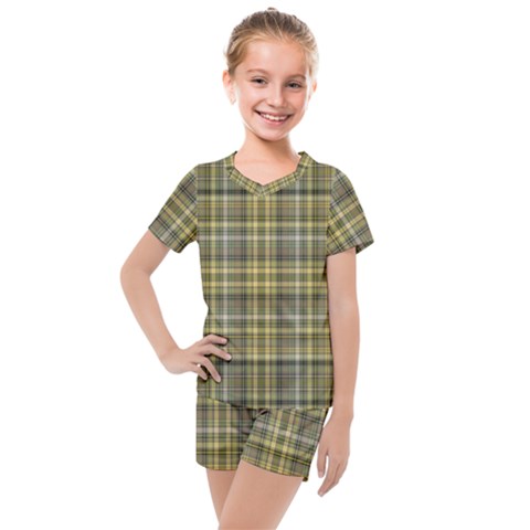 Yellow Plaid Kids  Mesh Tee And Shorts Set by snowwhitegirl