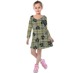 Yellow Plaid Anarchy Kids  Long Sleeve Velvet Dress by snowwhitegirl