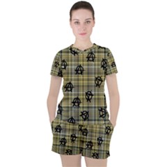 Yellow Plaid Anarchy Women s Tee And Shorts Set