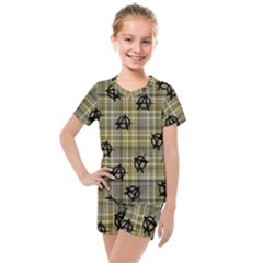 Yellow Plaid Anarchy Kids  Mesh Tee And Shorts Set