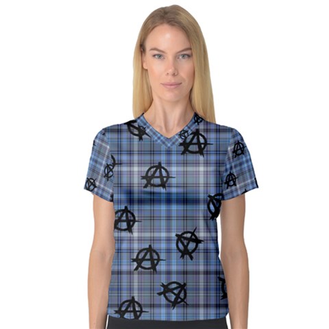 Blue  Plaid Anarchy V-neck Sport Mesh Tee by snowwhitegirl