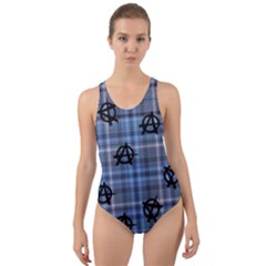 Blue  Plaid Anarchy Cut-out Back One Piece Swimsuit by snowwhitegirl