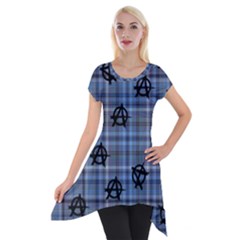 Blue  Plaid Anarchy Short Sleeve Side Drop Tunic by snowwhitegirl