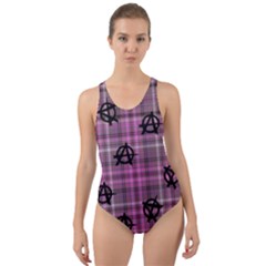 Pink  Plaid Anarchy Cut-out Back One Piece Swimsuit by snowwhitegirl