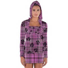 Pink  Plaid Anarchy Long Sleeve Hooded T-shirt by snowwhitegirl