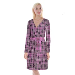 Pink  Plaid Anarchy Long Sleeve Velvet Front Wrap Dress by snowwhitegirl