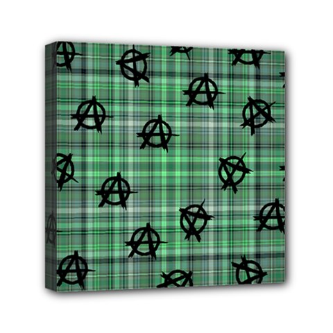 Green  Plaid Anarchy Mini Canvas 6  X 6  by snowwhitegirl