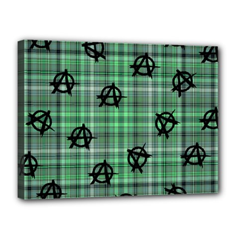 Green  Plaid Anarchy Canvas 16  X 12  by snowwhitegirl