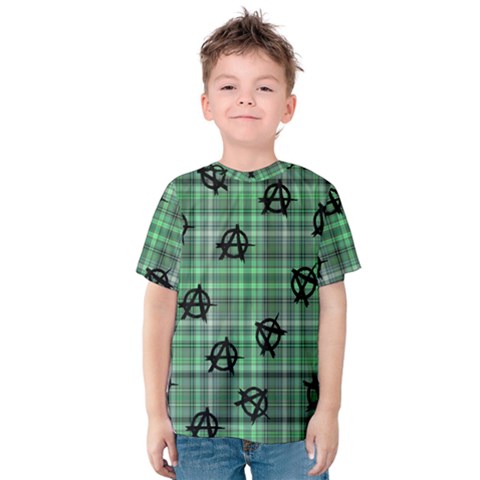 Green  Plaid Anarchy Kids  Cotton Tee by snowwhitegirl