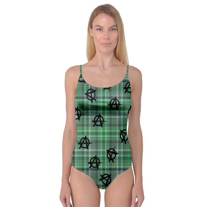 Green  Plaid Anarchy Camisole Leotard 