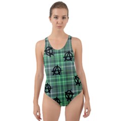 Green  Plaid Anarchy Cut-out Back One Piece Swimsuit by snowwhitegirl