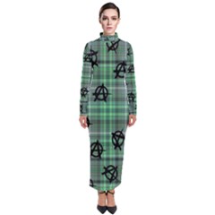 Green  Plaid Anarchy Turtleneck Maxi Dress