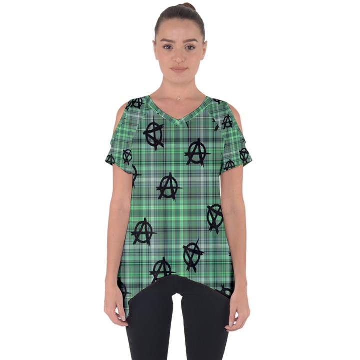 Green  Plaid Anarchy Cut Out Side Drop Tee