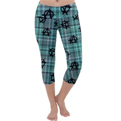 Aqua  Plaid Anarchy Capri Yoga Leggings by snowwhitegirl