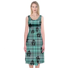 Aqua  Plaid Anarchy Midi Sleeveless Dress by snowwhitegirl